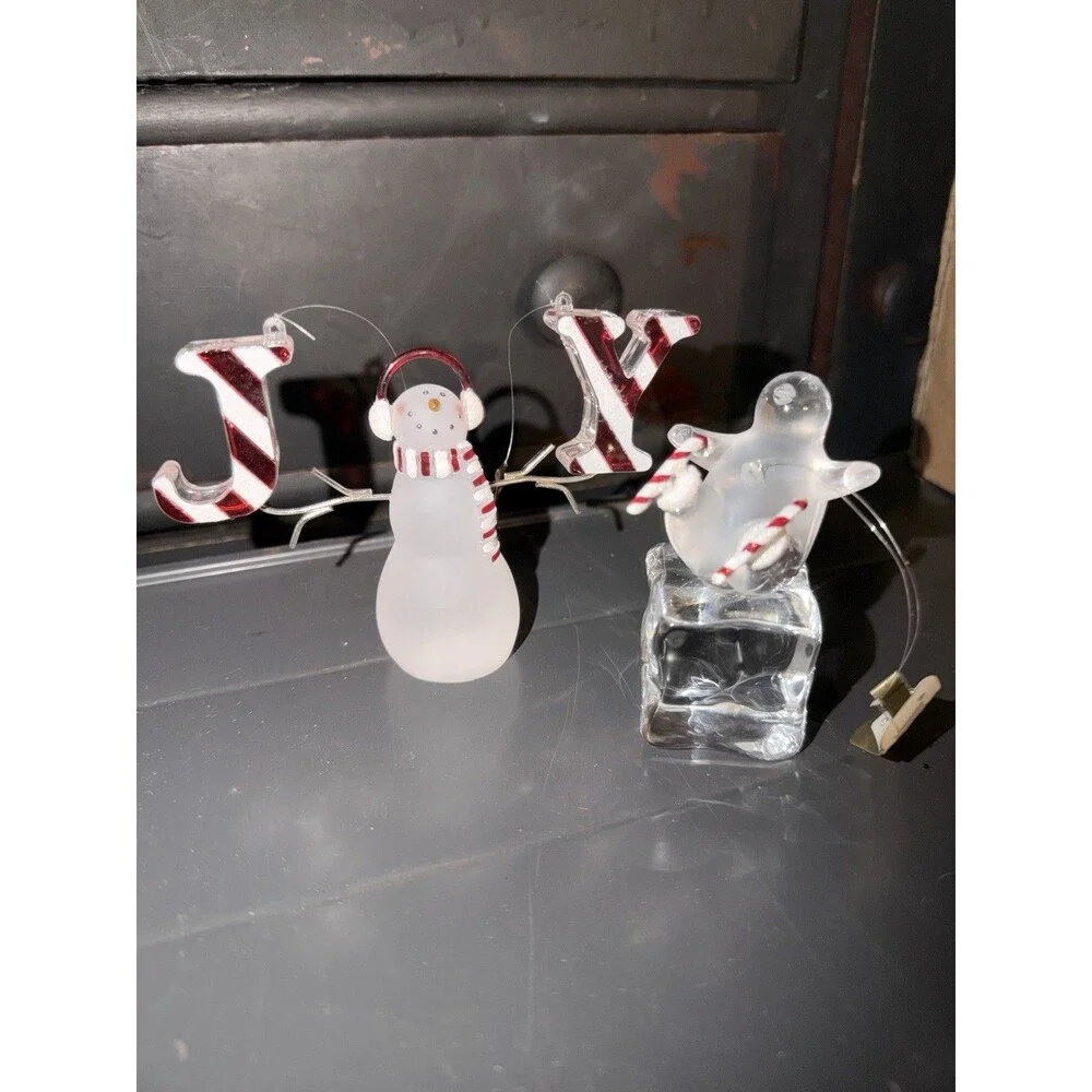 Christmas Ornaments Pinguin On Ice And Joy Snowman  Y2K Vintage